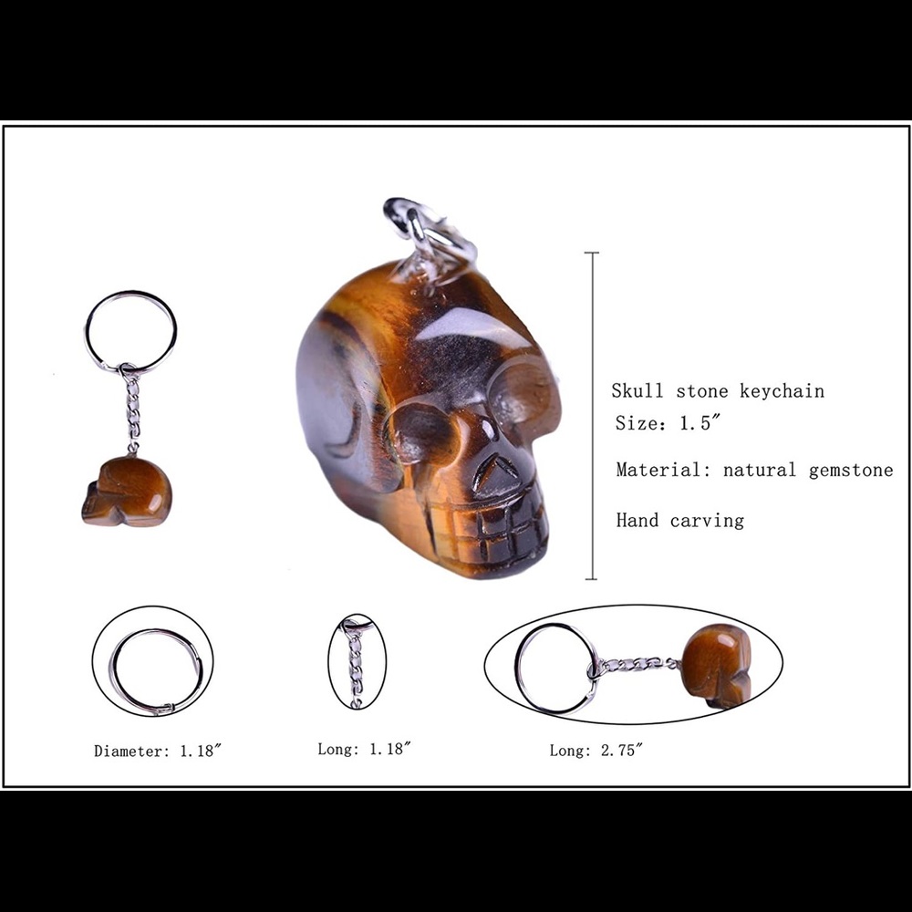 Tigers eye skull head keychain
